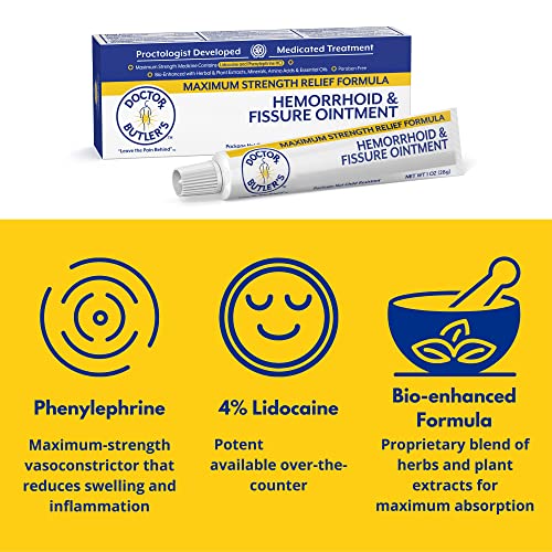 Doctor Butler's Hemorrhoid and Fissure Ointment – Hemorrhoid Treatment with Phenylephrine HCI and Lidocaine for Fast Acting Relief of Swelling, Discomfort, and Itching in one Hemorrhoid Cream (1 oz.)