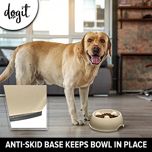 Dogit Dog Bowl Slow Feeder for Wet or Dry Dog Food, Go Slow Anti-Gulping Dog Dish, White, L