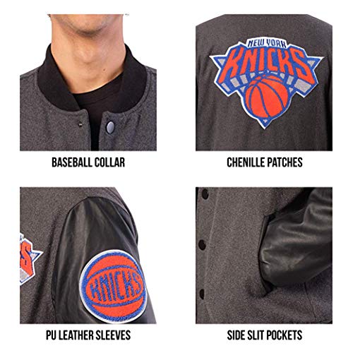 Ultra Game NBA Houston Rockets Mens Full Zip Classic Varsity Jacket, Charcoal Heather, Small