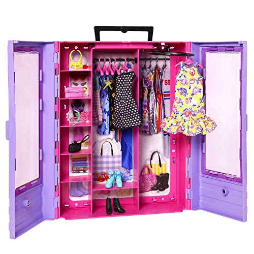 Barbie Fashionistas Doll and Playset, Ultimate Closet with Barbie Clothes (3 Outfits) and Fashion Accessories Including 6 Hangers