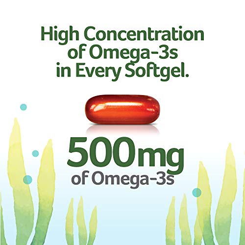 Ovega-3 Vegan Algae Omega-3 Daily Supplement, Supports Heart, Brain and Eye Health*, 500 mg Omega-3s, 135 mg EPA + 270 mg DHA, Fish Oil Alternative, No Fishy Aftertaste, Vegetarian Softgels 60 CT