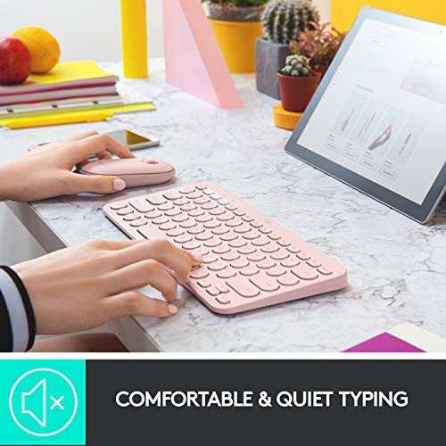 Logitech K380 Wireless Multi-Device Keyboard for Windows, Apple iOS, Apple TV android or Chrome, Bluetooth, Compact Space-Saving Design, PC/Mac/Laptop/Smartphone/Tablet - Rose