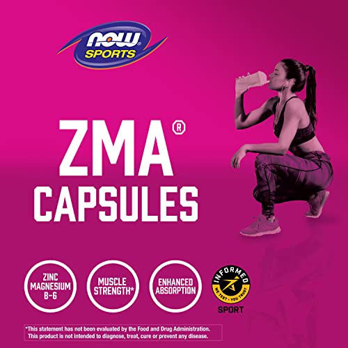NOW Sports Nutrition, ZMA (Zinc, Magnesium and Vitamin B-6), Enhanced Absorption, Sports Recovery*, 90 Capsules