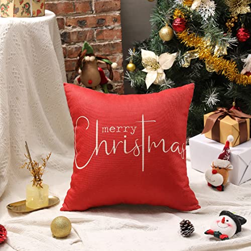 Allorry Christmas Pillow Covers Merry Christmas Throw Pillow Decorative Beige Cotton Cloth Linen Cloth Pillow Cover Sofa Cover Decorative Rectangle Length 18X18 inches