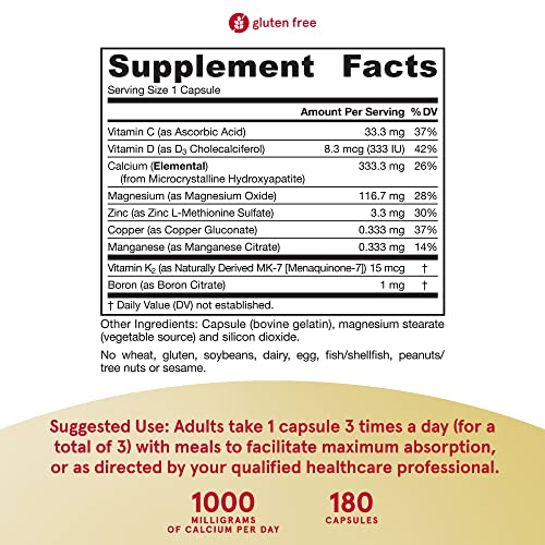 Jarrow Formulas BoneUp Three Per Day - 180 Capsules - Micronutrient Formula for Bone Health - Includes Natural Sources of Vitamin D3, Vitamin K2 (as MK-7) and Calcium - 60 Servings (Packaging May Vary)