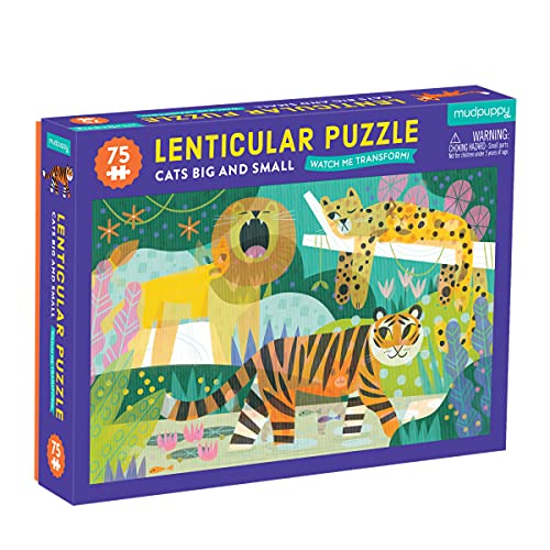 Cats Big and Small 75 Piece Lenticular Puzzle from Mudpuppy - Exciting and Innovative Jigsaw Puzzle for Kids, 17.75' x 11', Watch The Completed Puzzle Transform Before Your Eyes, Ages 5+