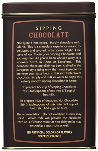 Trader Joe's Sipping Chocolate Inspired By European Tradition Decadent Chocolate Elixir Great for the Festive Season Net Wt. 9 oz.