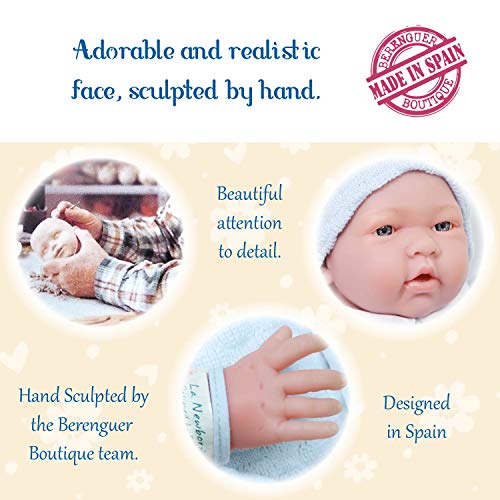 Anatomically Correct Real Boy Baby Doll | 15' All-Vinyl Baby Doll | JC Toys - La Newborn | Made in Spain | Comes With Blue Knit Outfit and Accessories | Designed by Berenguer | Ages 2+