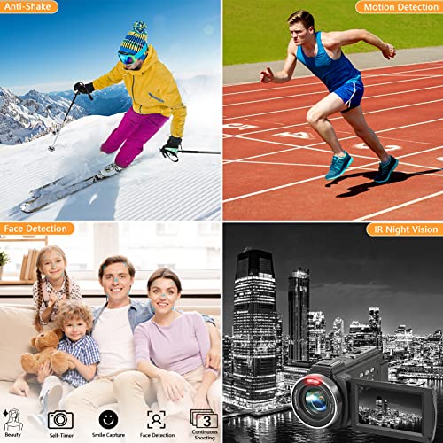 WZX Video Camera Camcorder, Full HD 30FPS 36MP 16X Digital Zoom Digital Camera,IR Night Vision Vlogging Camera, YouTube Camera with External Microphone, Lens Hood, Stabilizer, Remote Control