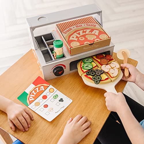 Melissa and Doug Top and Bake Wooden Pizza Counter Play Set (41 Pcs) - Pizza Toy Wooden Play Food Set, Pretend Pizza Sets For Kids Ages 3+