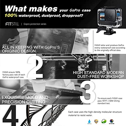 FitStill 60M Waterproof Case for Go Pro Hero 11 Black/Hero 10 Black/Hero 9 Black, Protective Underwater Dive Housing Shell with Bracket Accessories for Go Pro Hero11/10/9 Black Action Camera