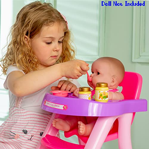 JC Toys - for Keeps Playtime! | Baby Doll High Chair | Fits Dolls up to 17' | Sturdy High Chair and Play Accessories | Ages 2+, Pink