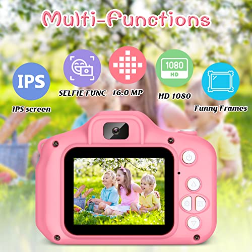 Kids Camera for Boys and Girls, SINEAU Digital Camera for Kids Toy Gift, Toddler Camera Birthday Gift for Age 3 4 5 6 7 8 9 10 with 32GB SD Card, Video Recorder 1080P IPS 2 Inch(Pink)