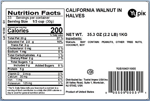 Yupik Raw California Premium Walnut Halves, 2.2 lb, Nuts