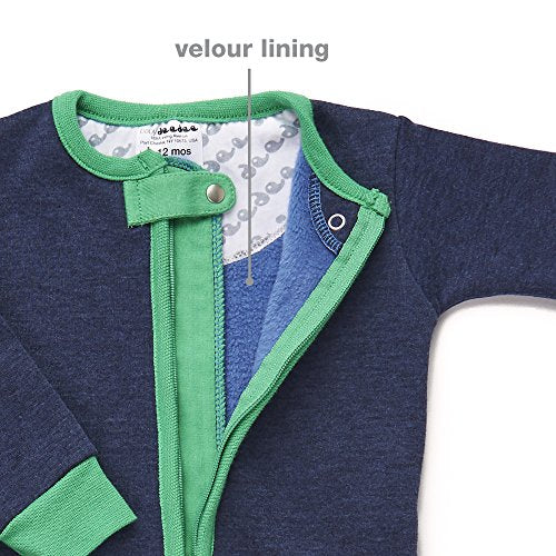 baby deedee 1 Piece Cotton, Velour Long Sleeve Footless Romper Pajama, Rainforest, 3-6 Months