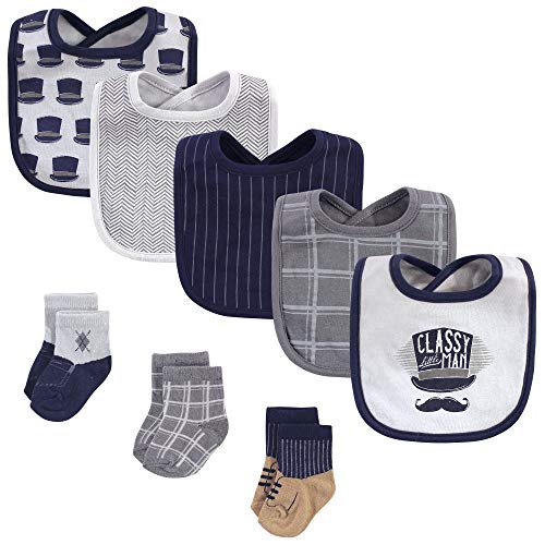 Hudson Baby Unisex Baby Cotton Bib and Sock Set, Little Man, One Size