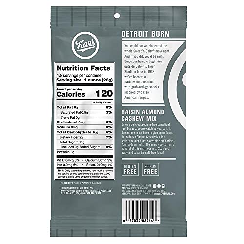Kar's Nuts Raisin, Almond Cashew Trail Mix 3oz Bag (Pack of 12)