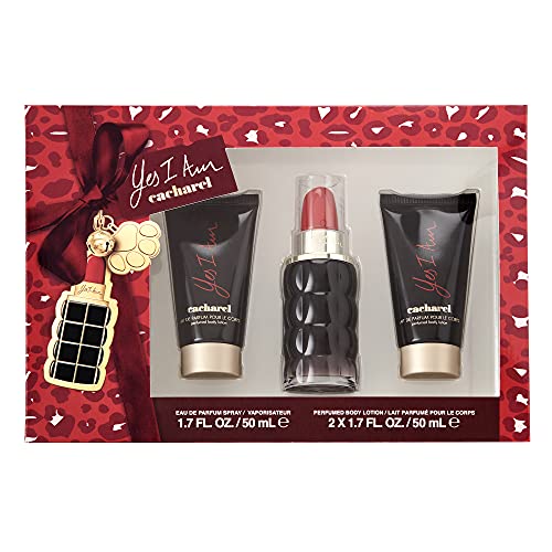 Cacharel Yes I Am Gift Set for Women, Eau de Parfum Spray Perfume 1.7 Fl. Oz. and 2 Pack Body Lotion 1.7 Fl. Oz.