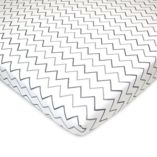 American Baby Company 2 Pack Printed 100% Natural Cotton Jersey Knit Fitted Pack N Play Playard Sheet, Grey Stars and Zigzag, Soft Breathable, for Boys and Girls