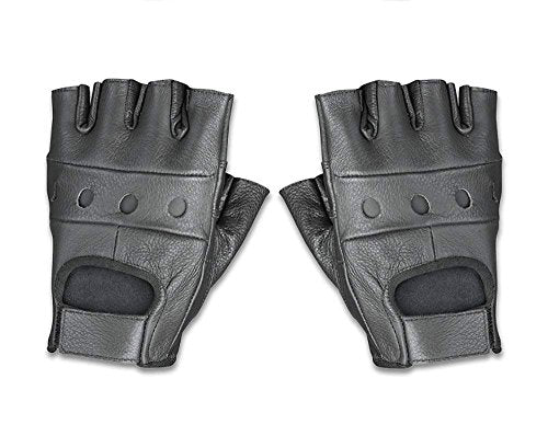 Raider BCS-500 Leather Fingerless Men's Motorcycle Premium Driving Gloves (Black, Large)