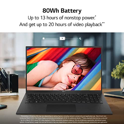 LG gram (2022) 15Z90Q Ultra Lightweight Laptop, 15' (1920 x 1080) IPS Display, Intel 12th Gen i7 1260P Processor, 32GB LPDDR5, 1TB NVMe SSD, FHD Webcam, WiFi 6E, Thunderbolt 4, Windows 11, Black