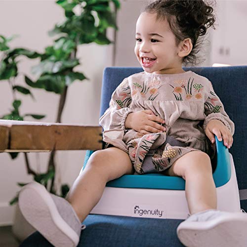 Ingenuity SmartClean Toddler Booster Seat for Dining Table with 3-Point Harness Straps, Peacock Blue