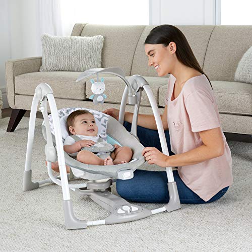 Ingenuity ConvertMe 2-in-1 Compact Portable Automatic Baby Swing and Infant Seat, Battery-Powered Vibrations, Nature Sounds, 0-9 Months 6-20 lbs (Raylan)
