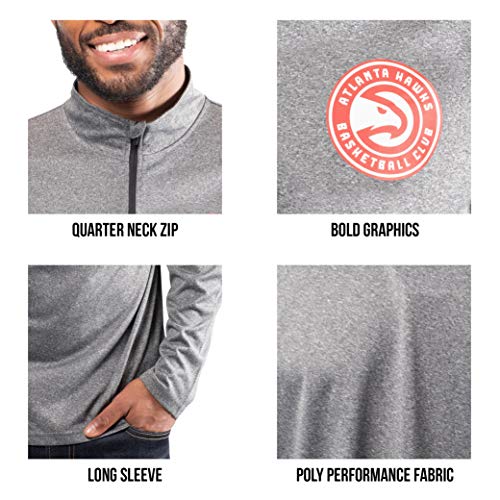 Ultra Game NBA Men's Quarter Zip Long Sleeve Pullover T-Shirt , Heather Gray, X-Large