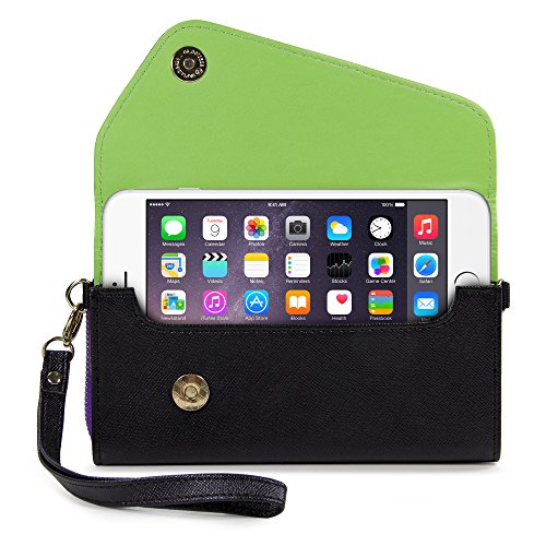 Kroo Clutch Wallet with Wristlet and Crossbody Strap for Smartphones or Phablets up to 5.7 Inch - Carrying Case - Frustration-Free Packaging - Black and Purple