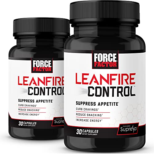 Force Factor LeanFire Control, 2-Pack, Appetite Suppressant for Weight Loss with B12 Vitamins, Green Tea Extract, and Garcinia Cambogia to Curb Cravings, Reduce Snacking, and Increase Energy, 60 Capsules