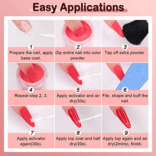 REDNEE 22 Pcs Dip Powder Nail Kit Starter 12 Colors Dipping Powder Set Rose Gold Red with Base Activator Top Coat and 5 Nail Tools for Nail Art Manicure - RE08 Inviting Color