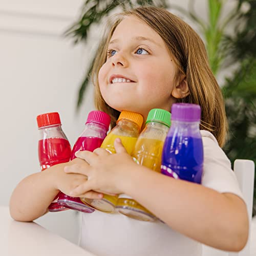 Melissa and Doug Tip and Sip Toy Juice Bottles and Activity Card (6 Pcs) - Pretend Play Food Set, Play Kitchen Food For Ages 3+