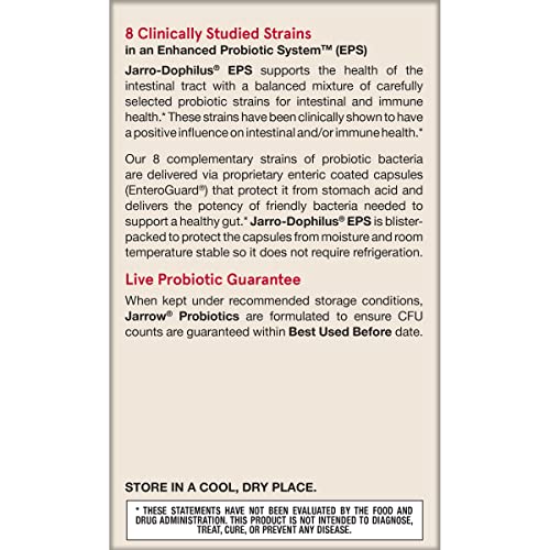 Jarrow Formulas Jarro-Dophilus EPS - 10 Billion CFU Per Serving - Clinically Studied Multi-Strain Digestive Probiotics Supplement - Intestinal and Immune Health - Up to 120 Servings (PACKAGING MAY VARY)