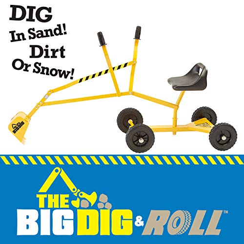 The Big Dig and Roll Big Dig Sandbox Digger Excavator Crane with 360° Rotation with Base, Great for Sand, Dirt and Snow | Steel Outdoor Play | Beach Toy | Yellow | Age 3+