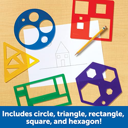 Learning Resources Primary Shapes Template Set - 5 Pieces, Ages 4+ Homeschool and Classroom Supplies, Geometric Shapes, Tracing Helper for Kids