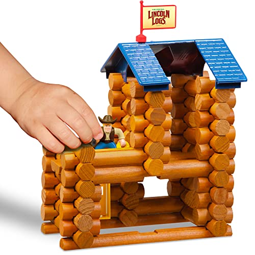 LINCOLN LOGS-Horseshoe Hill Station-83 Pieces-Real Wood Logs - Ages 3+ - Best Retro Building Gift Set for Boys/Girls – Creative Construction Engineering – Top Blocks Game Kit - Preschool Education Toy