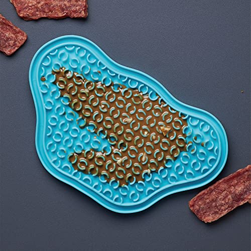 PetDreamHouse Lick Paw Pad and Slow Feeder for Dogs, Anti-Boredom, Distraction Mat, Reduces Anxiety w/Stress-Relief Stimulating Licking, Suction Cups on Back, Ideal for Puppies, Dogs and Cats, Blue