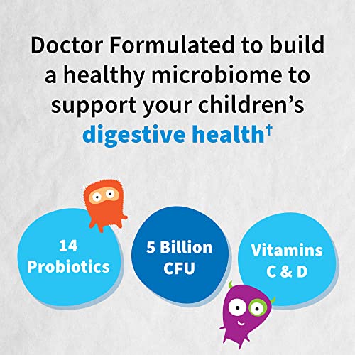 Garden of Life Dr. Formulated Probiotics Organic Kids+ Plus Vitamin C and D - Berry Cherry - Gluten, Dairy and Soy Free Immune and Digestive Health Supplement, No Added Sugar, 30 Chewables (Shelf Stable)