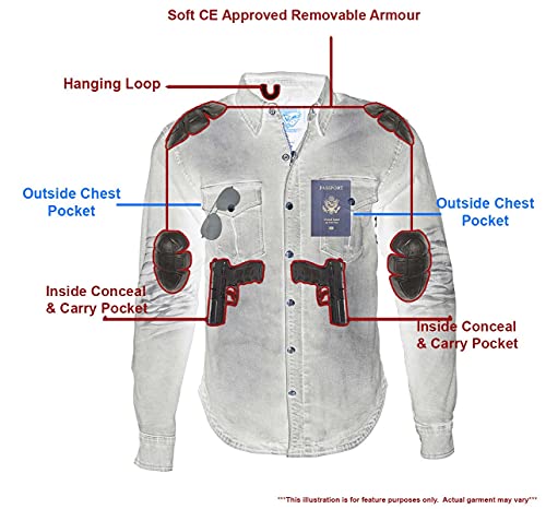 Milwaukee Leather MPM1620 Men's Black Flannel Biker Shirt with CE Approved Armor - Reinforced w/Aramid Fibers - 4X-Large