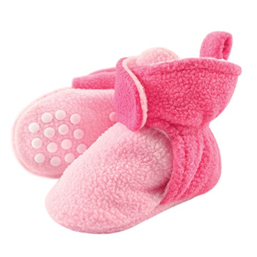 Luvable Friends Unisex Baby Cozy Fleece Booties, Light Pink Dark Pink, 0-6 Months US