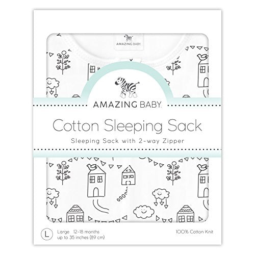 Amazing Baby Cotton Sleeping Sack, Wearable Blanket with 2-way Zipper, Black Little Village, Medium (6-12 mo)