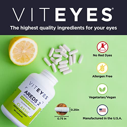 Viteyes AREDS 2 Eye Vitamins, Classic Macular Support, Natural Allergen Free Capsules with Vitamin E, Vitamin C, Zinc, Copper, Lutein and Zeaxanthin, Eye Doctor Trusted, Manufactured in The USA, 180 Ct
