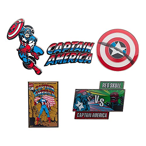 Marvel Studios: Captain America 80th Classic Metal-based with Enamel 5 Lapel Pin Set. Comes in an Officially Licensed Spinning 16cm Circular Window Box. (Amazon Exclusive)