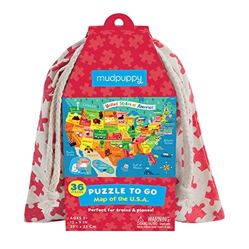 Mudpuppy Map of The U.S.A. to Go Puzzle, 36 Pieces, Ages 3+, Convenient Travel-Friendly Bag, Made with Safe, Non-Toxic Materials