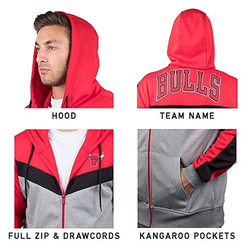 Ultra Game NBA Chicago Bulls Mens Soft Fleece Full Zip Jacket Hoodie, Team Color, Small