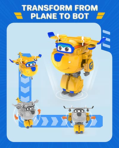 Super Wings - 5' Transforming Donnie Airplane Toys Vehicle Action Figure Plane to Robot,Suitable 3 4 5 year old Kids Fun Flying Toy Plane for Preschool Play and Birthday Gifts,Yellow
