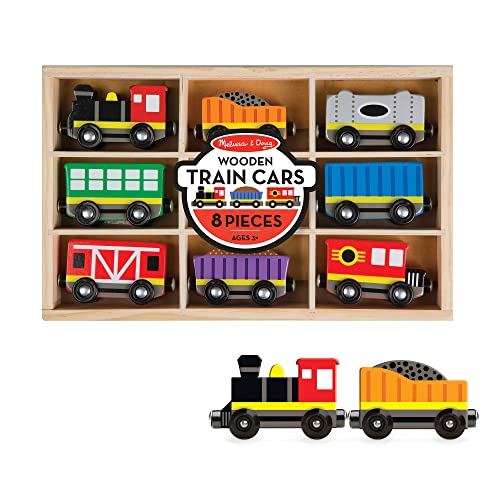 Melissa and Doug Wooden Train Cars (8 pcs) - Magnetic Train, Wooden Train Toys, Train Sets For Toddlers And Kids Ages 3+