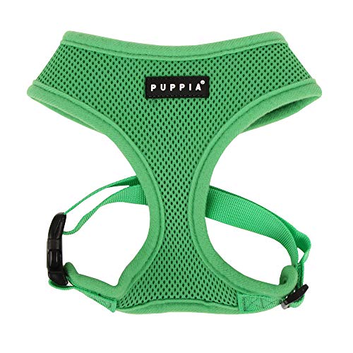 Puppia Soft Dog Harness No Choke Over-The-Head Triple Layered Breathable Mesh Adjustable Chest Belt and Quick-Release Buckle, Green, XX-Large
