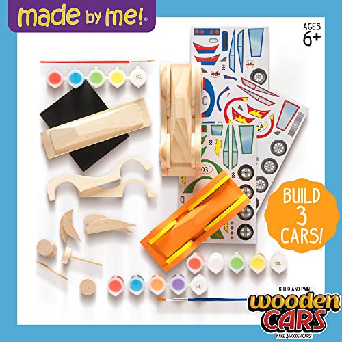 Made By Me Build and Paint Your Own Wooden Cars - DIY Wood Craft Kit, Easy To Assemble and Paint 3 Race Cars – Arts and Crafts Kit for Kids Ages 6 And Up, Multicolor
