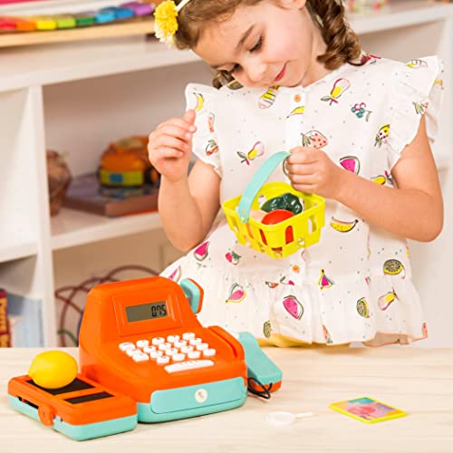 Battat Cash Register Toy Playset – Pretend Play Kids Calculator Cash Register with Accessories for 3+ (26-Pieces), Orange